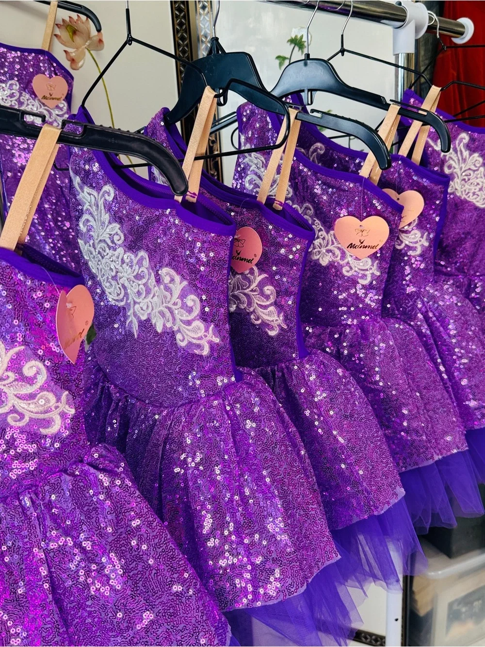 Kids Purple Sequin Ballet Costume with Cream Lace Applique Practical Magic 🪄